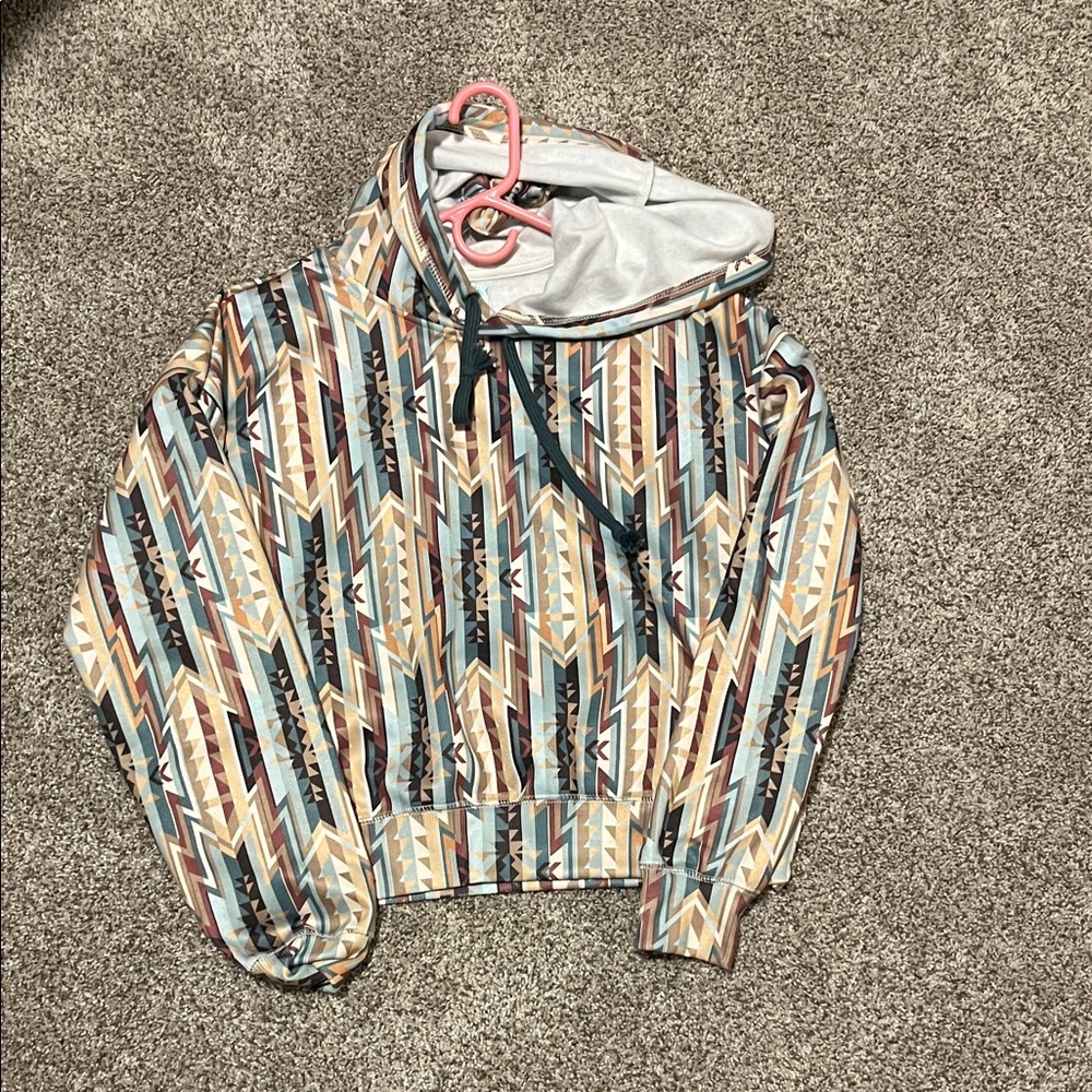 Rock & Roll Cowgirl Aztec Print Hoodie in Teal, Brown, Cream